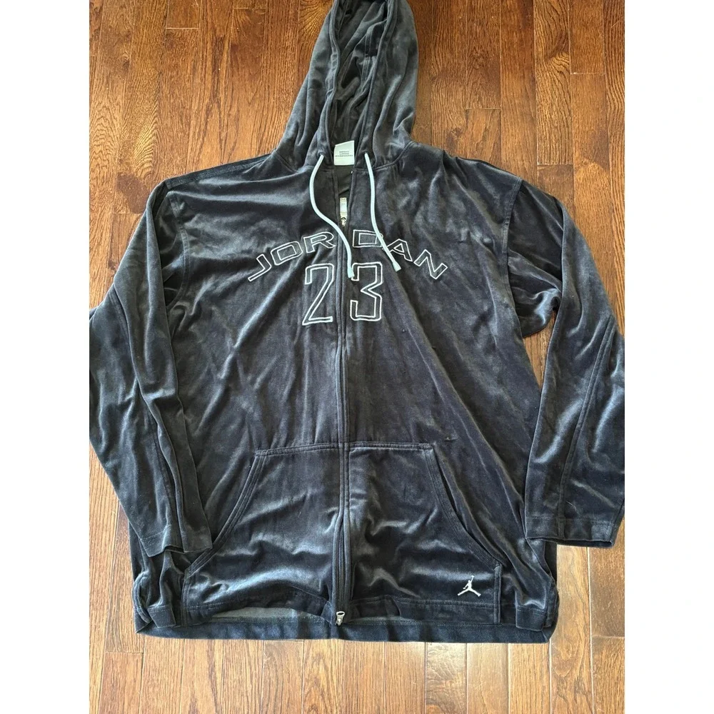 Jordan 23 Velour Full Zip Hoodie Mens XL Black Velvet Jumpman H20610TIC